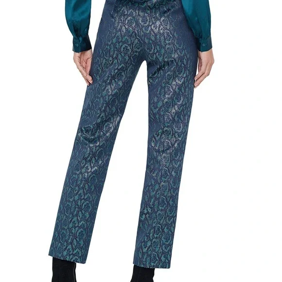 L’AGENCE Rebel Metallic Teal Jacquard Pants Size 8 NWT - Picture 3 of 4